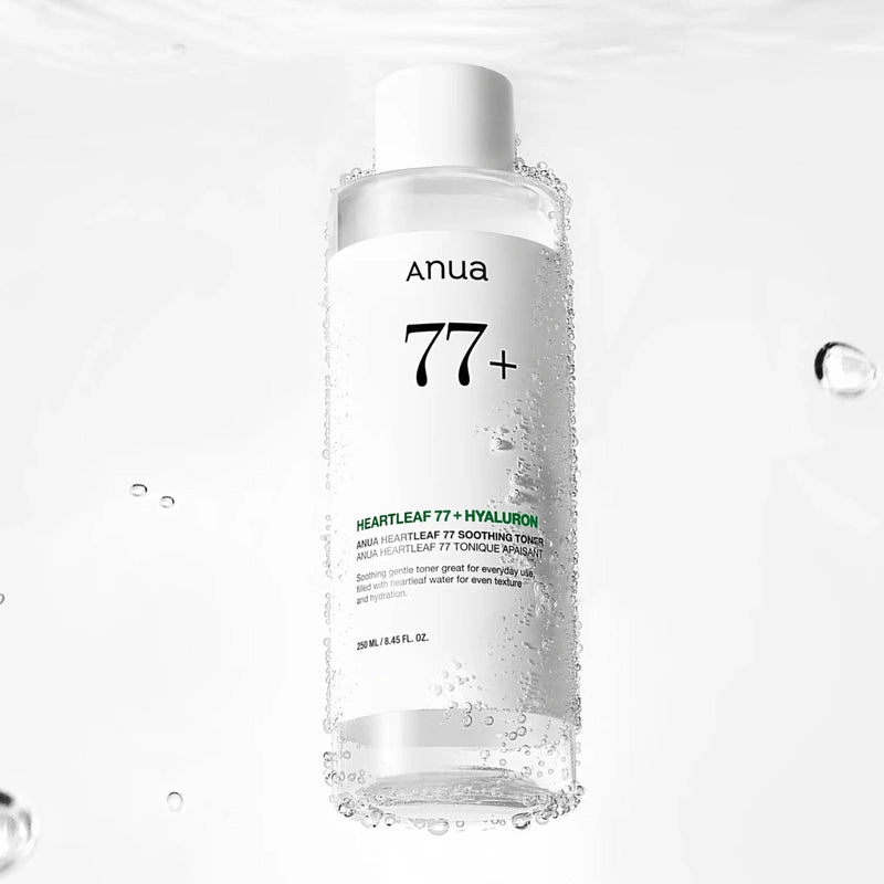 Skincare bottle labeled 'anua' with text on a white background