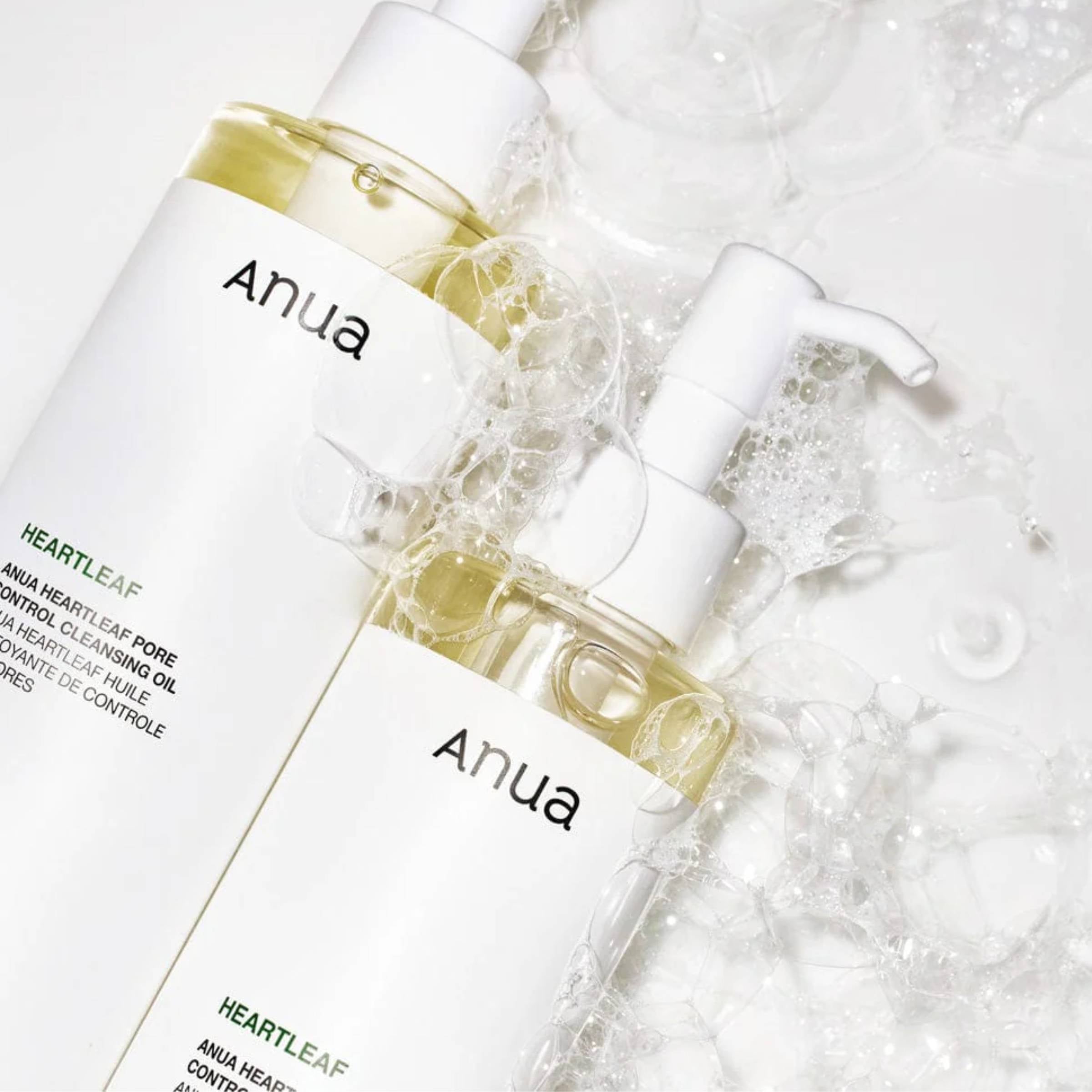 Two bottles of Anua Heartleaf control cleanser oil on a white background