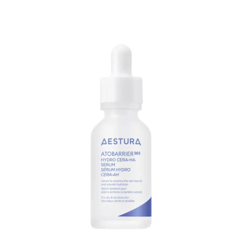 Aestura serum bottle on a white background