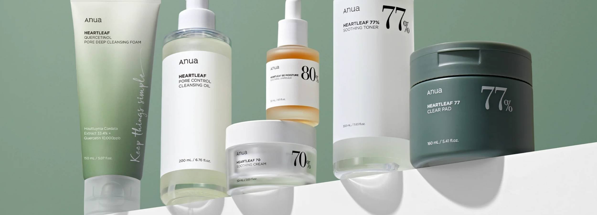 Collection of Ataru skincare products on a green background