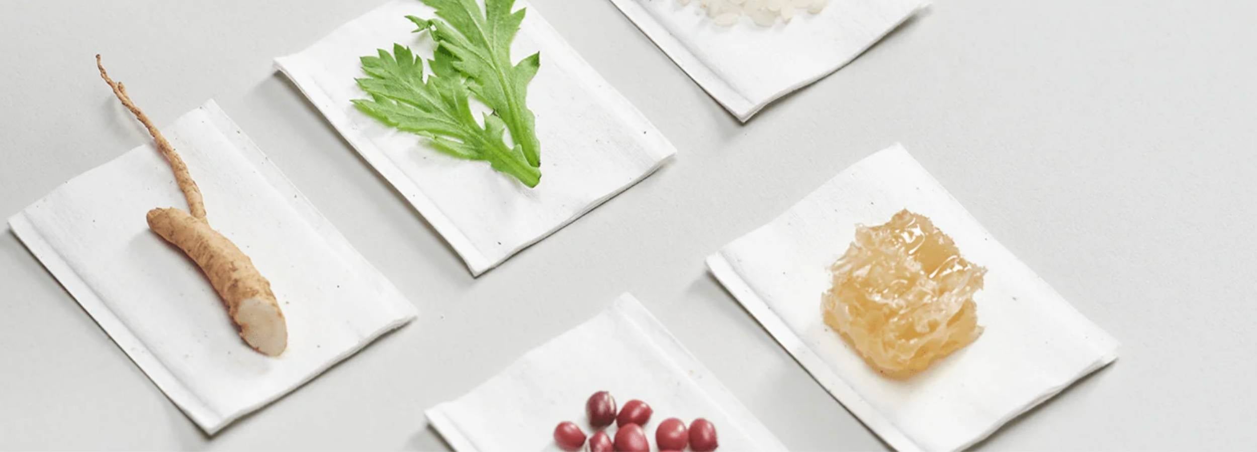 Plates with various food items on a light gray background