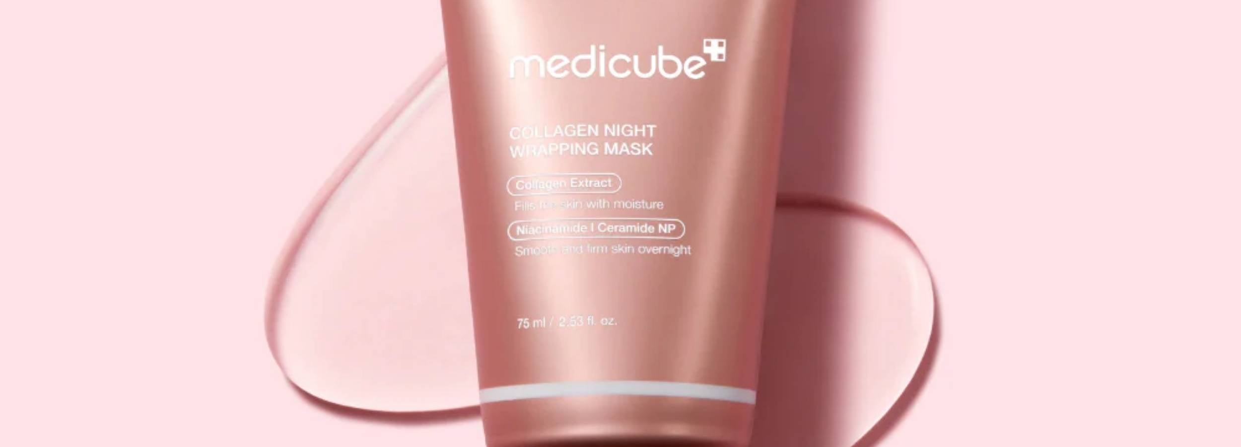 Medicube skincare product on a pink background