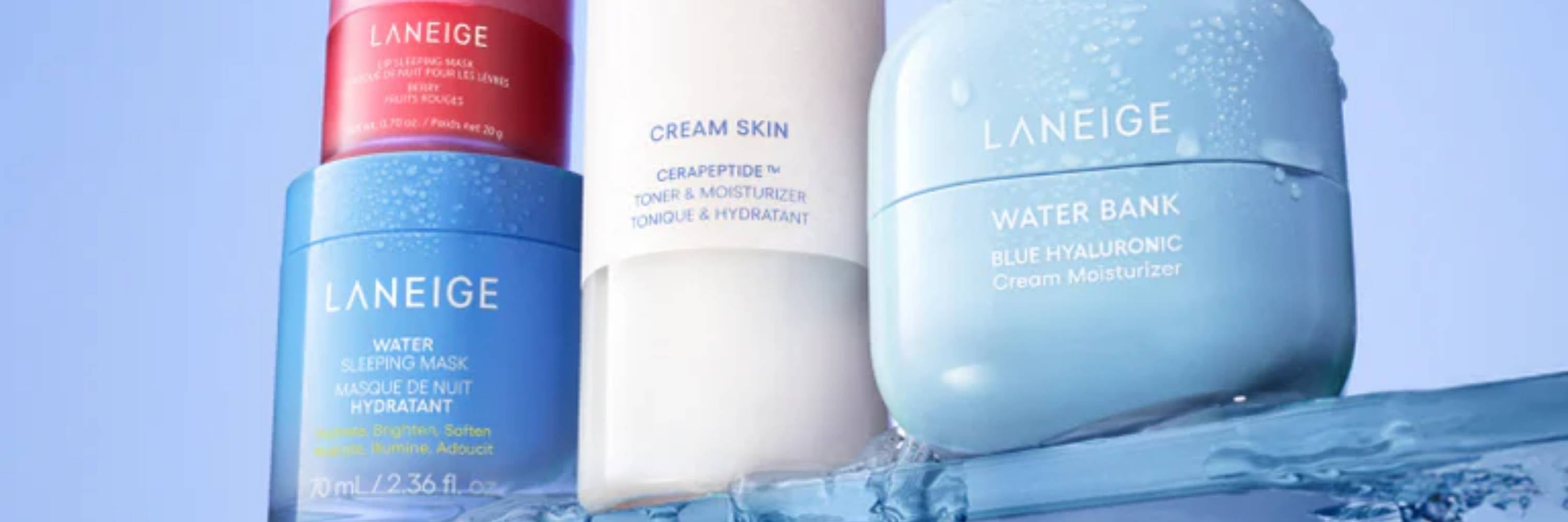 LANEIGE skincare products on a light blue background