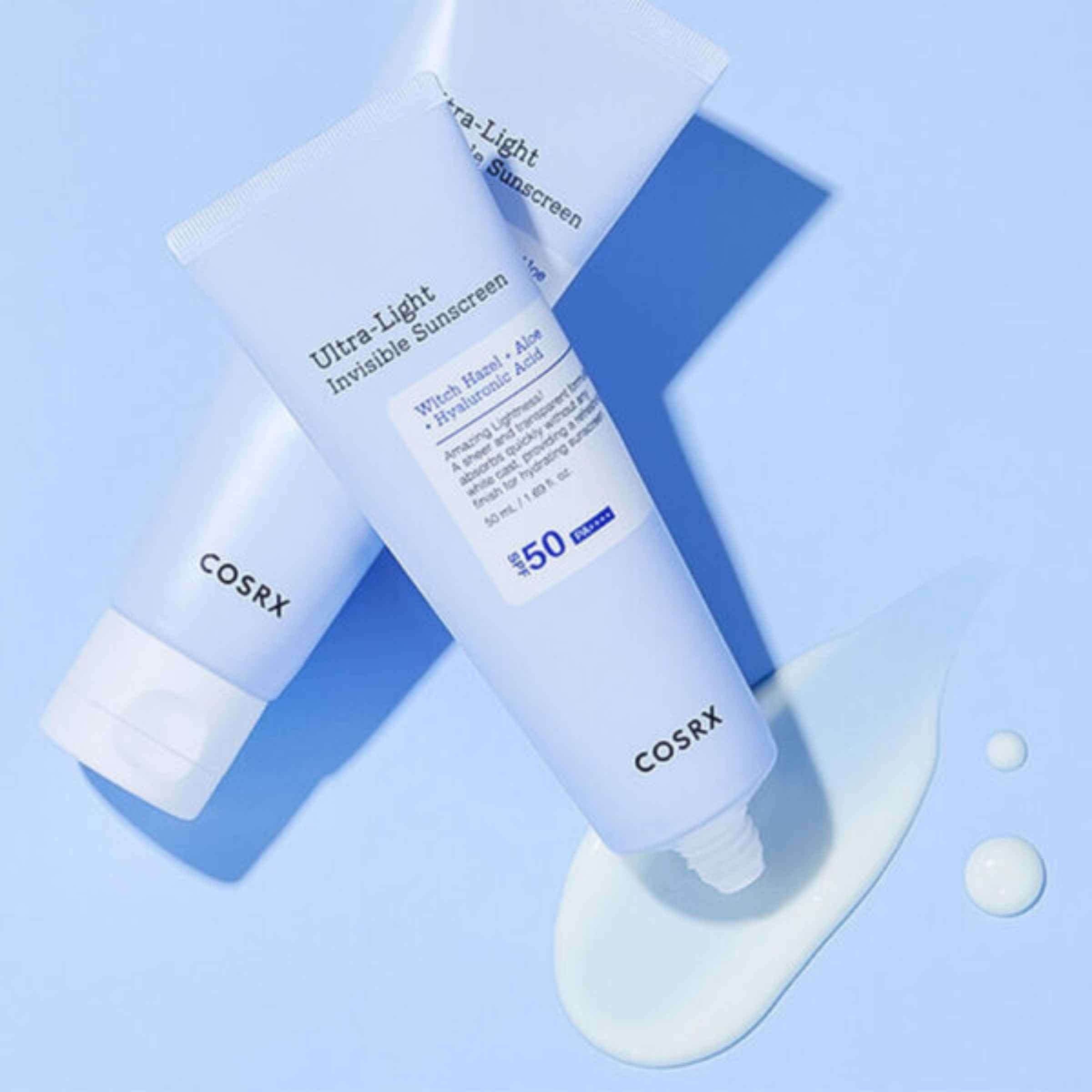 COSRX Ultra Light Invisible Sunscreen blue background
