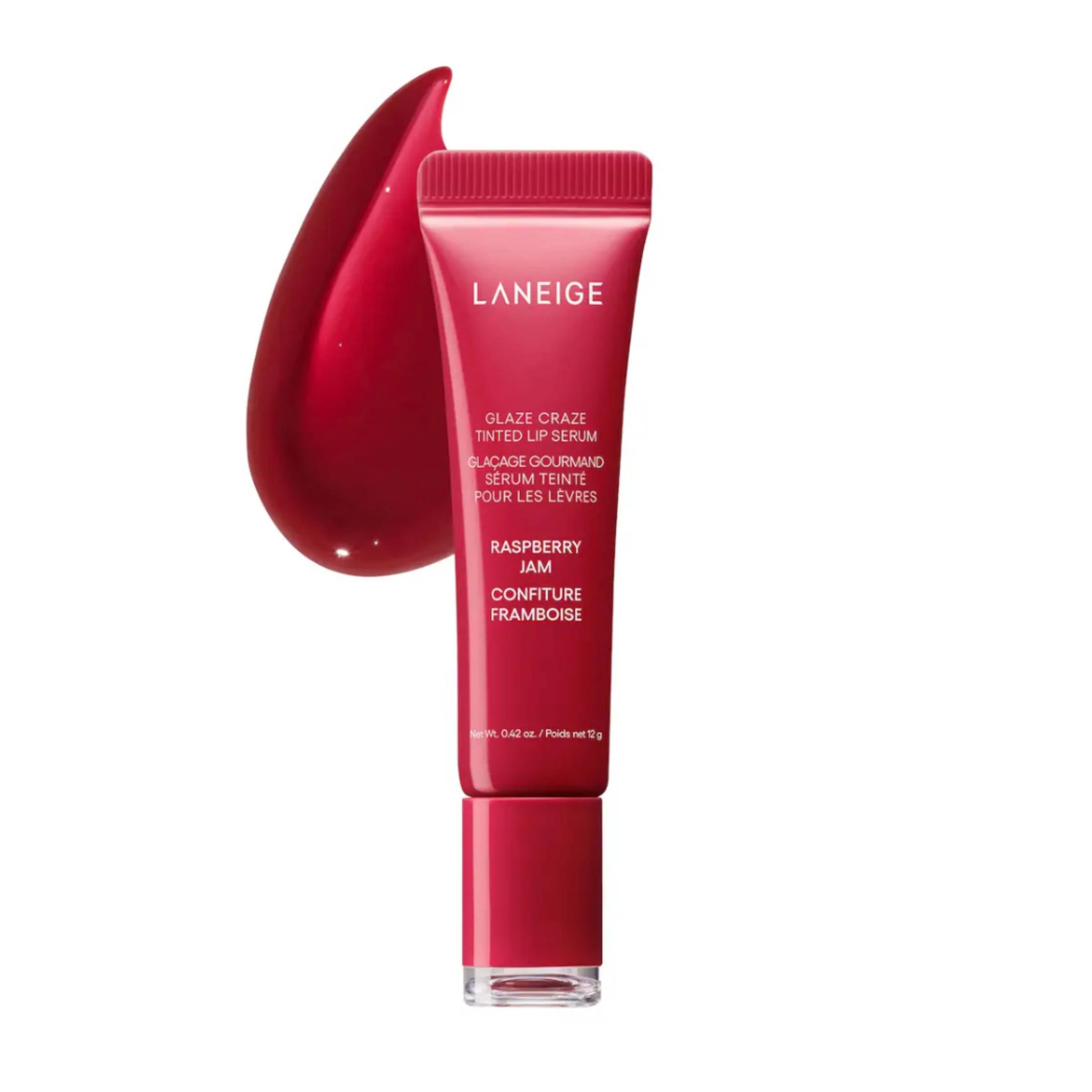 Laneige raspberry jam lip serum on a white background