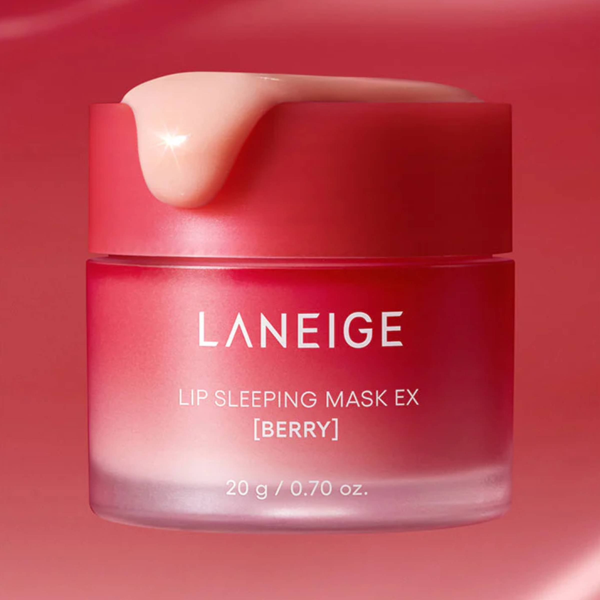 Laneige lip sleeping mask berry on a red background