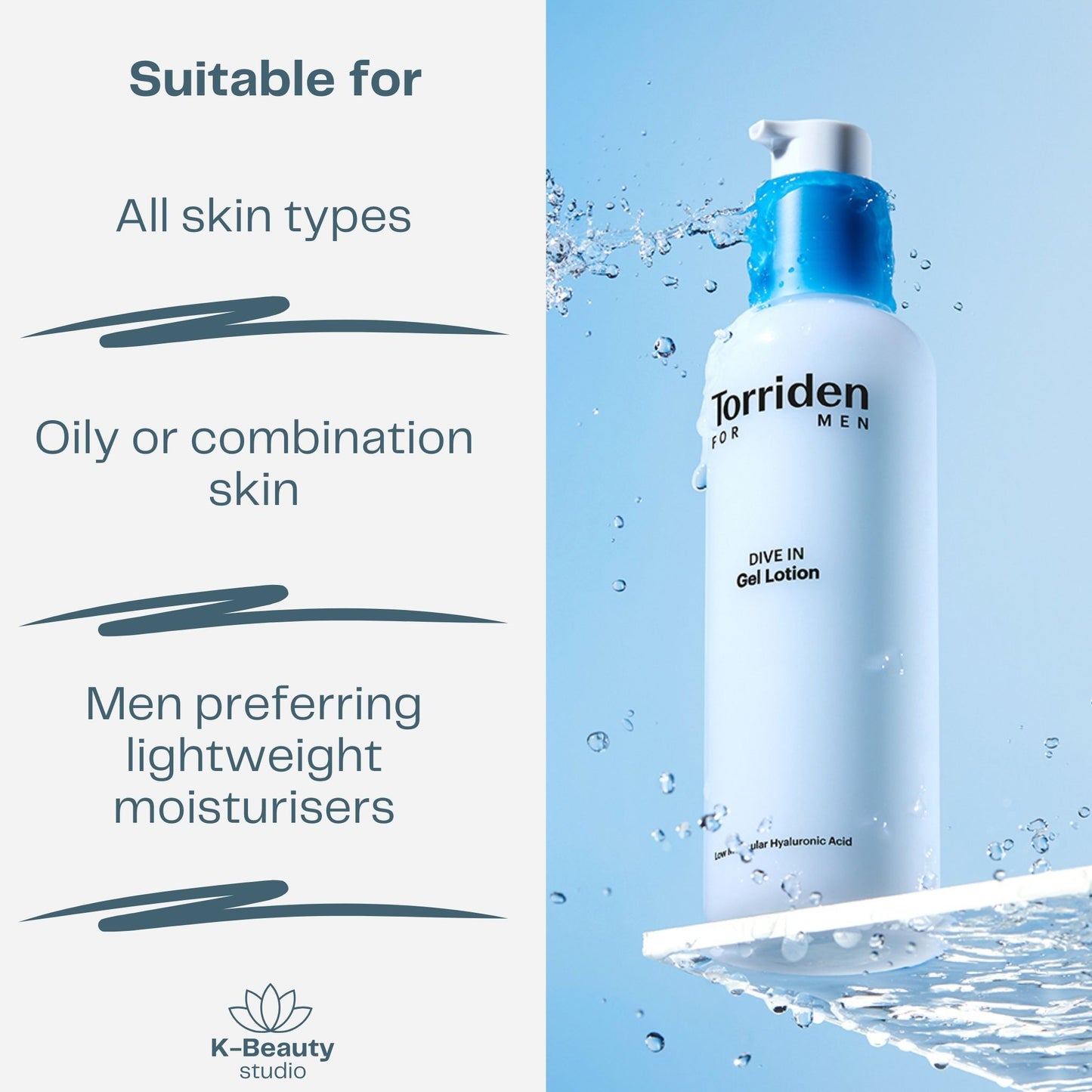 Torriden Dive In for Men Low Molecular Hyaluronic Acid Gel Lotion Skin Types