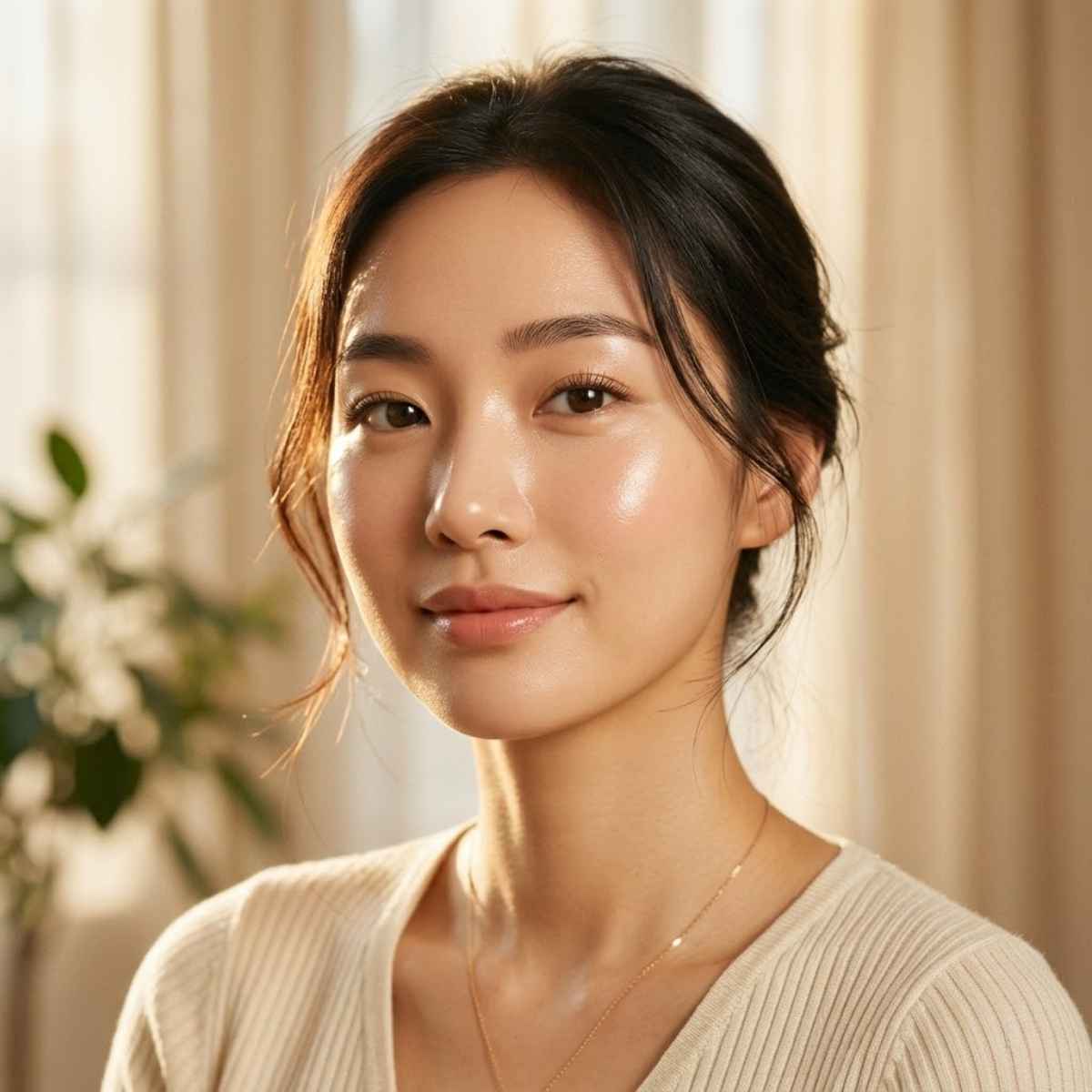 Elegant Korean woman with smooth radiant skin representing anti aging skincare