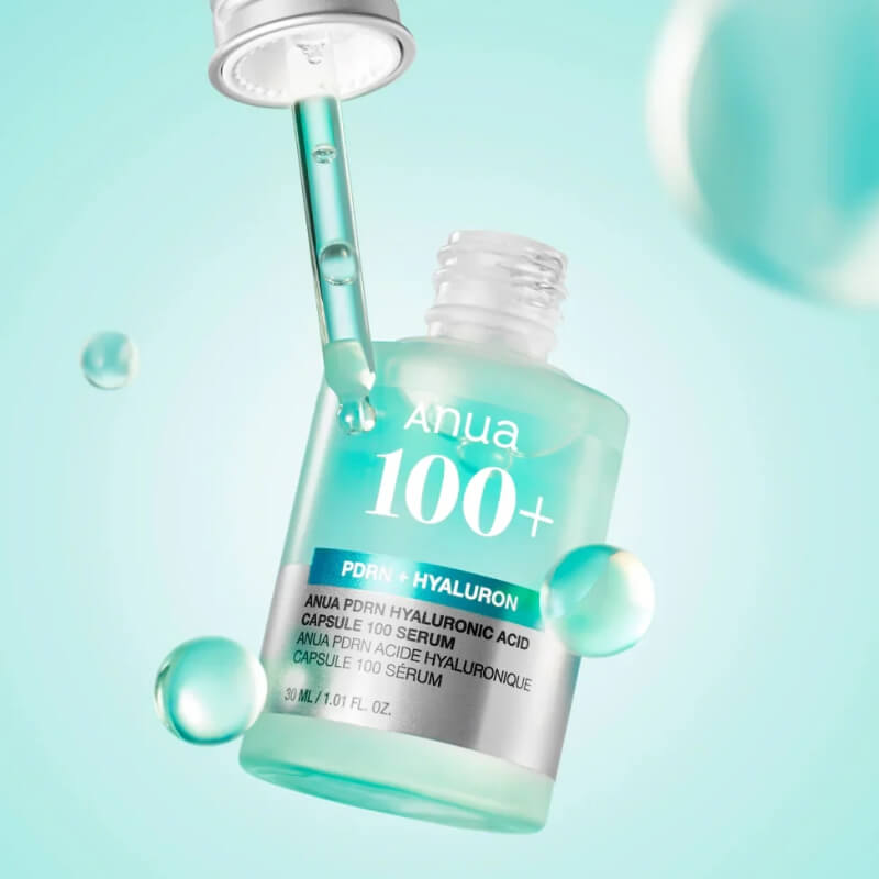 ANUA PDRN Hyaluronic Acid Capsule 100 Serum on a light blue background