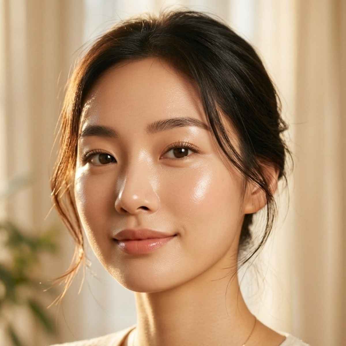 Woman with a soft smile against a neutral background