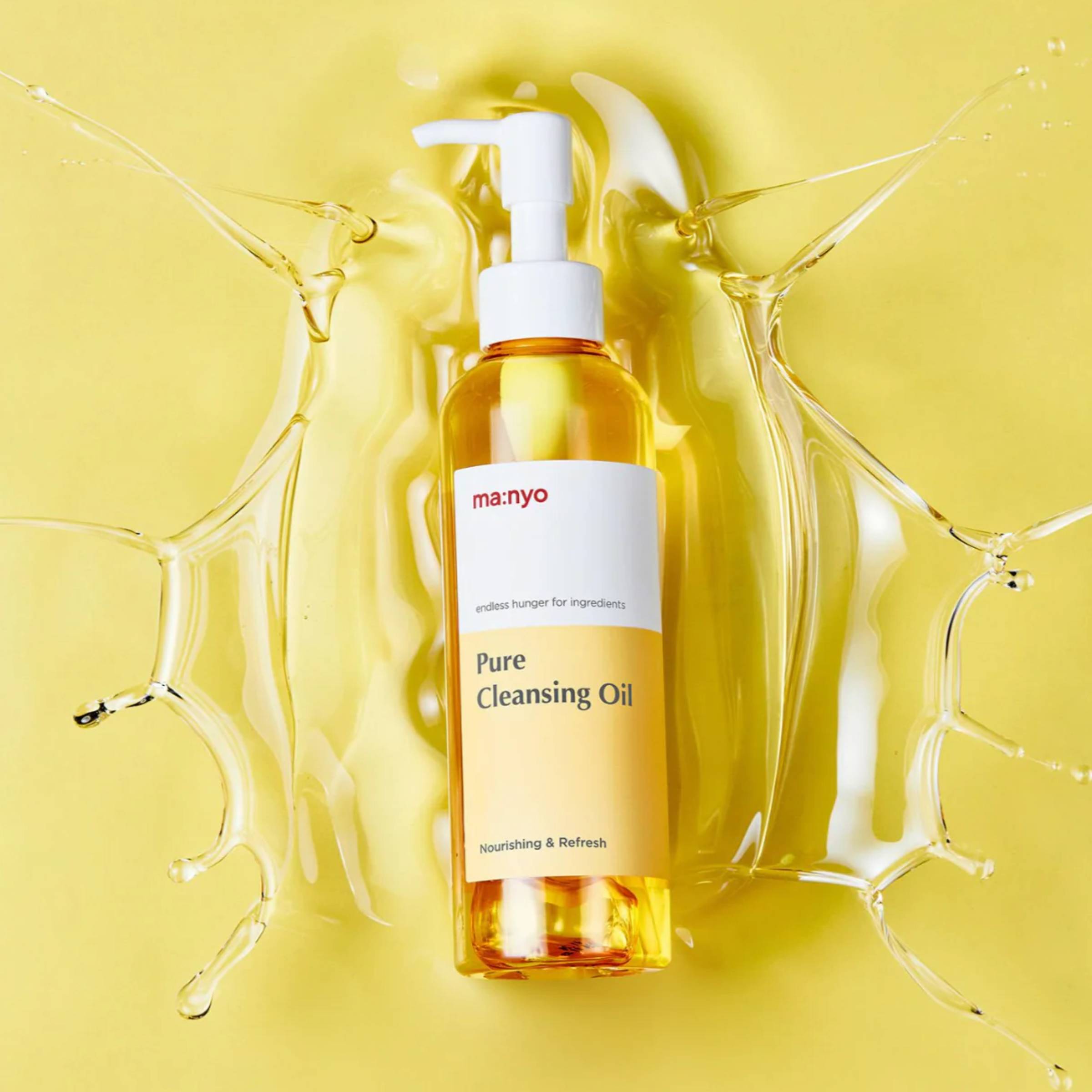 Manyo Pure Cleansing Oil in K-beauty double cleanse routine flatlay - pore care and makeup removal