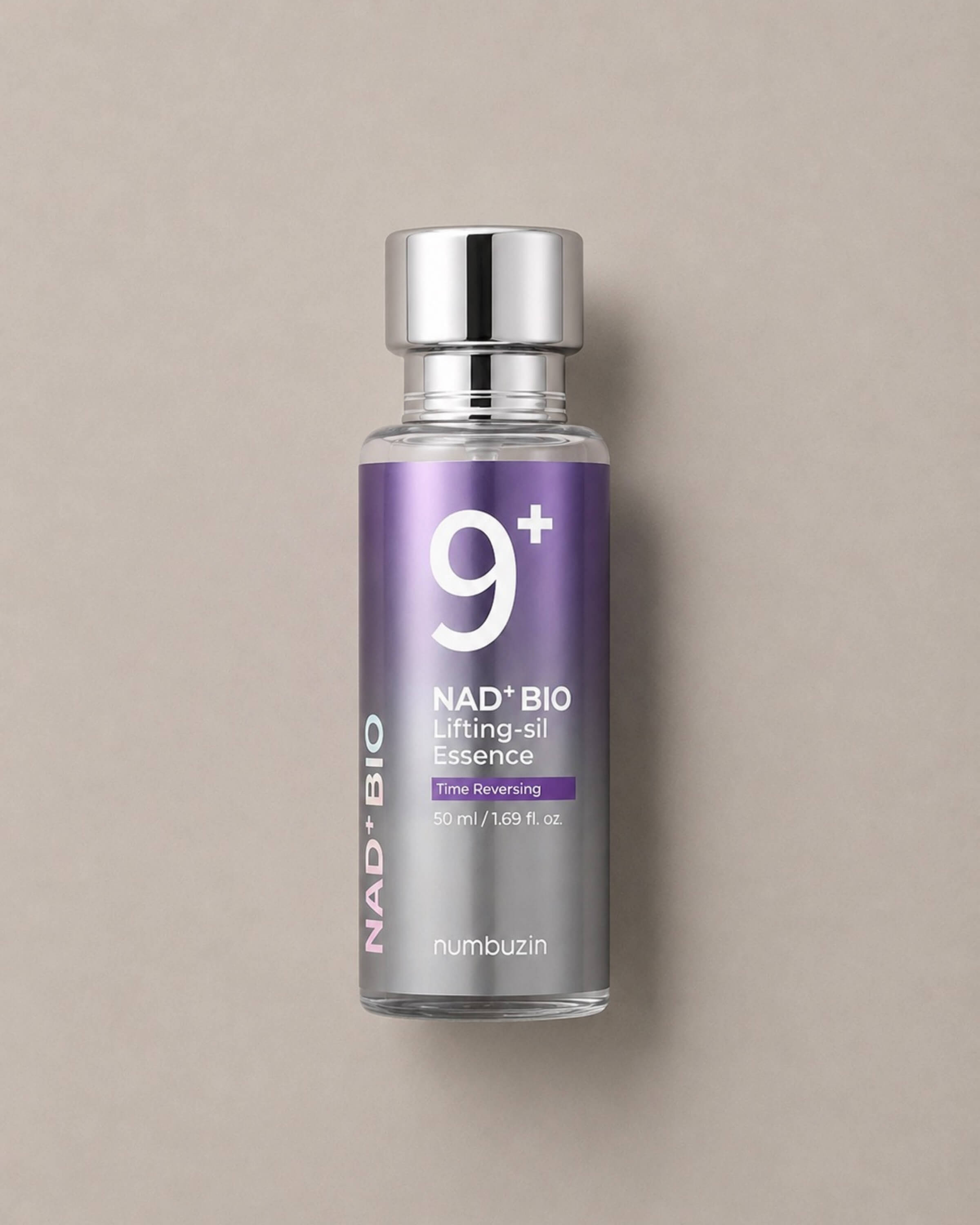 Bottle of NAD+ Bio Lifting-sil Essence on a beige background