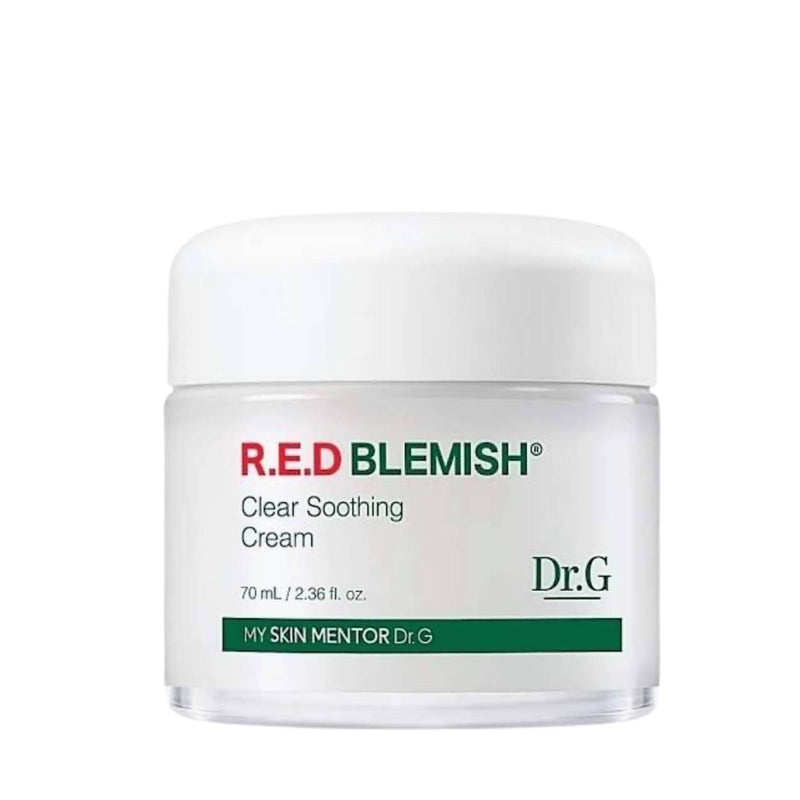 Jar of R.E.D Blemish Clear Soothing Cream by Dr. G on a white background