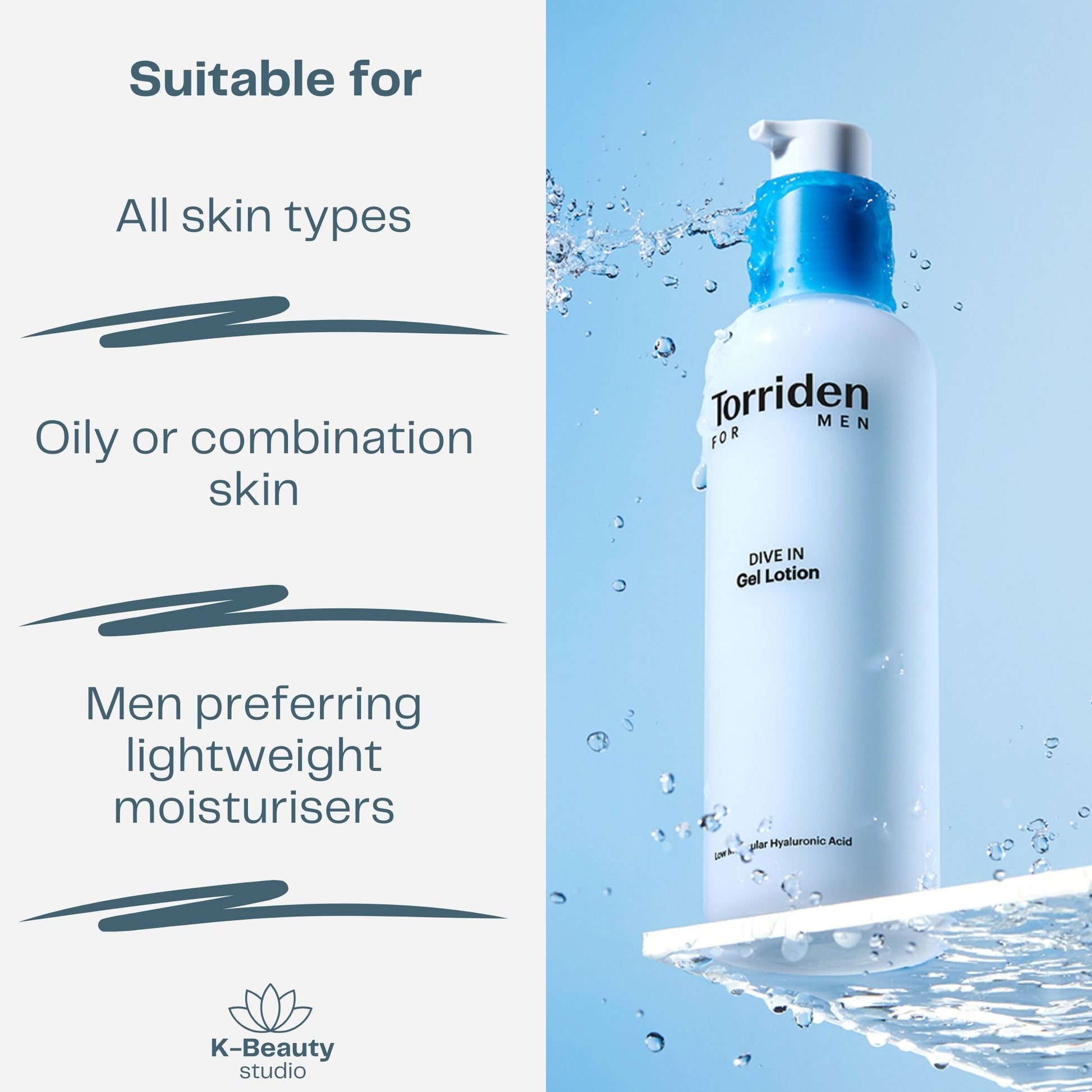 Torriden Dive In for Men Low Molecular Hyaluronic Acid Gel Lotion Skin Types