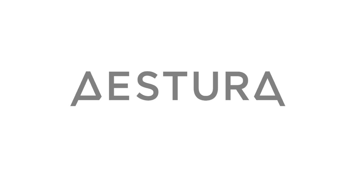 Gray 'Aestura' logo on a white background