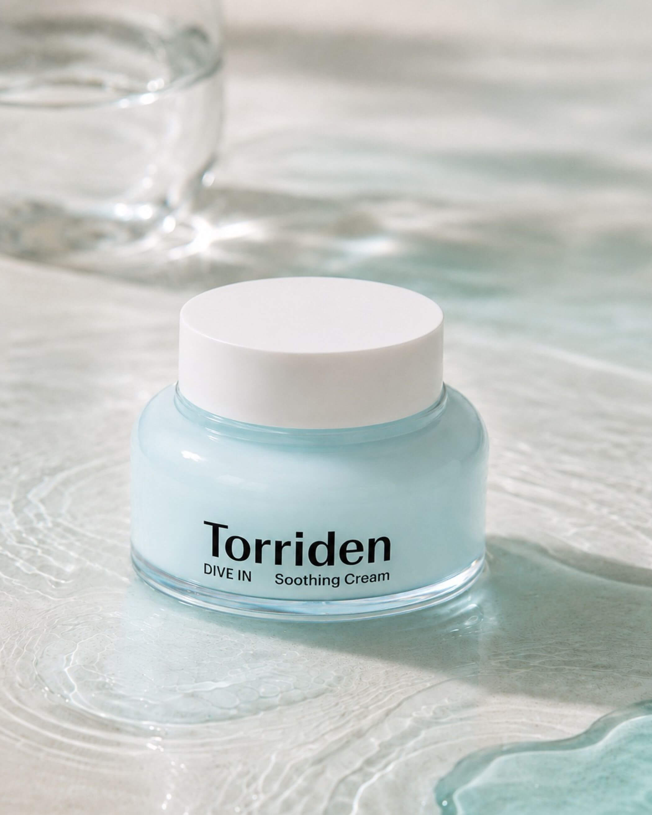 Jar of Torriden soothing cream on a textured surface