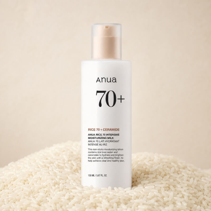 ANUA rice 70 intensive moisturising milk on bed of rice