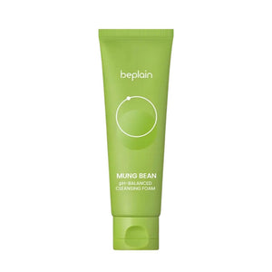 Green tube of beplain Mung Bean pH-Balanced Cleansing Foam on a white background