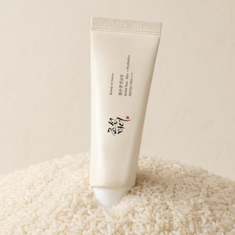 Beauty of Joseon Relief Sunscreen on a bed of rice