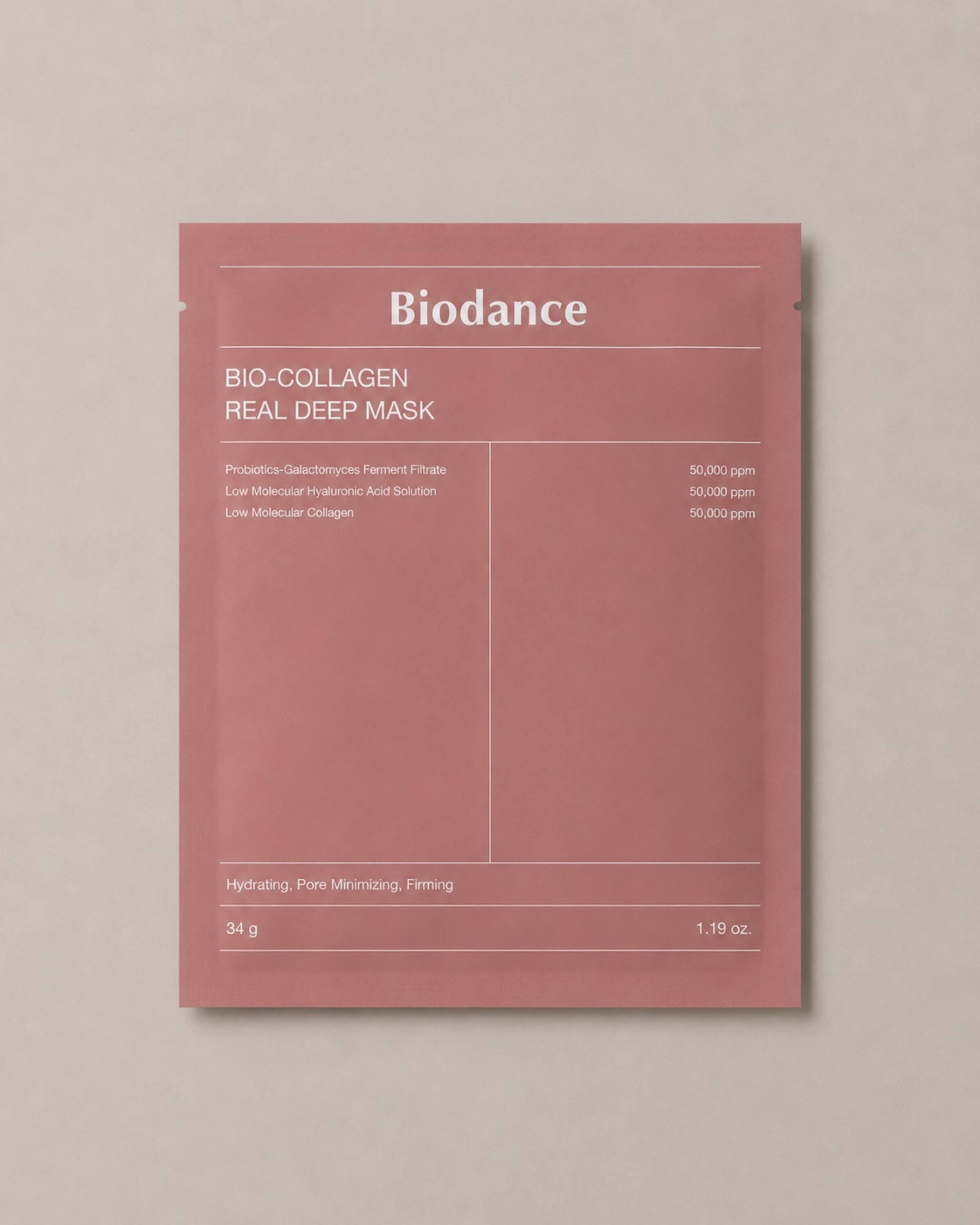 Biodance Bio-Collagen Real Deep Mask packaging on a beige background