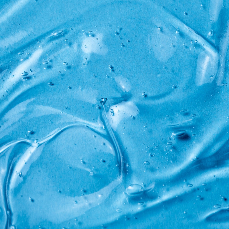 Close-up of blue hyaluronic acid gel